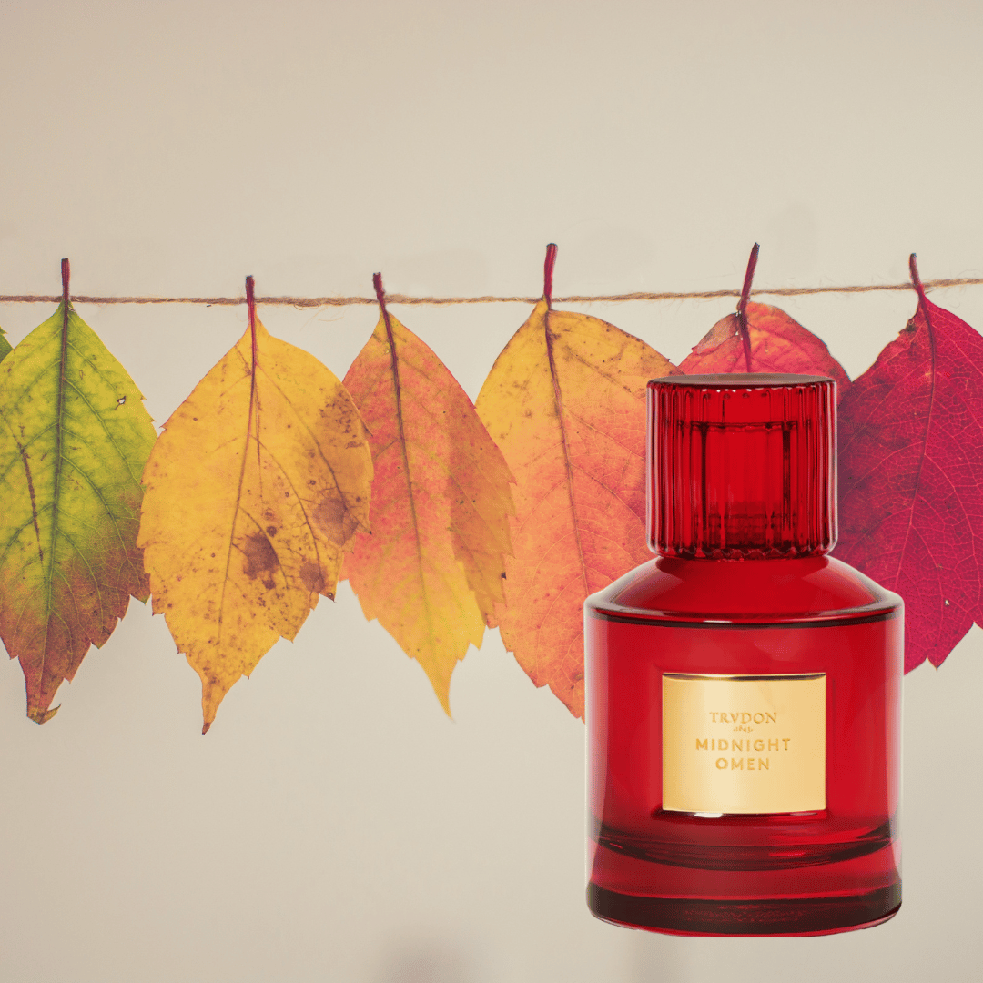 Nischenduft Flakon von TRUDON vor Herbstlaub