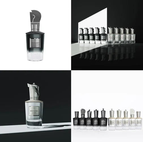 Auswahl an Mind Games Flakons als Mood Image für die Nischenmarke, erhältich beim Experten für Nischendüfte scent amor