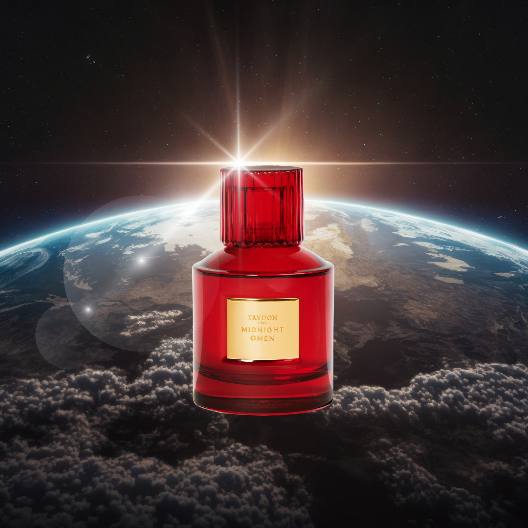 Signaturduft Trudon Flakon Nischenparfum vor Weltkugel