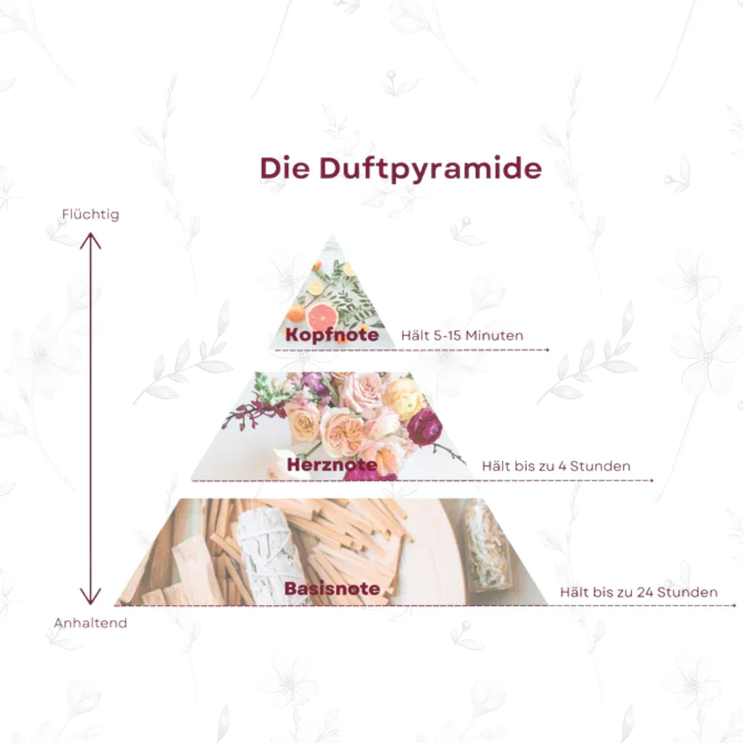 Die Duftpyramide mit Basisnote, Herznote und Kopfnote