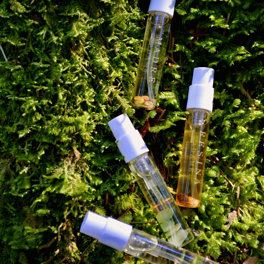 ADAME Discovery Set Extrait de Parfum im Moos alle 4 Phiolen Nischenduft präsentiert bei scent amor
