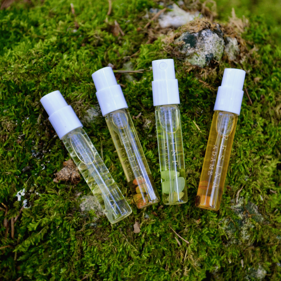 ADAME Discovery Set Extrait de Parfum im Moos alle 4 Phiolen Nischenduft präsentiert bei scent amor. RESINA MADRE