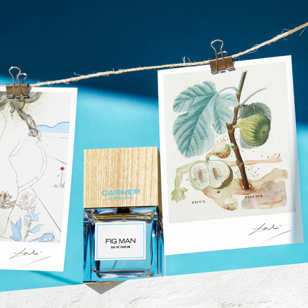 Carner Barcelona Mediterranean Collection FIG MAN Eau de Parfum Mood Flakon mit Postkarten scent amor