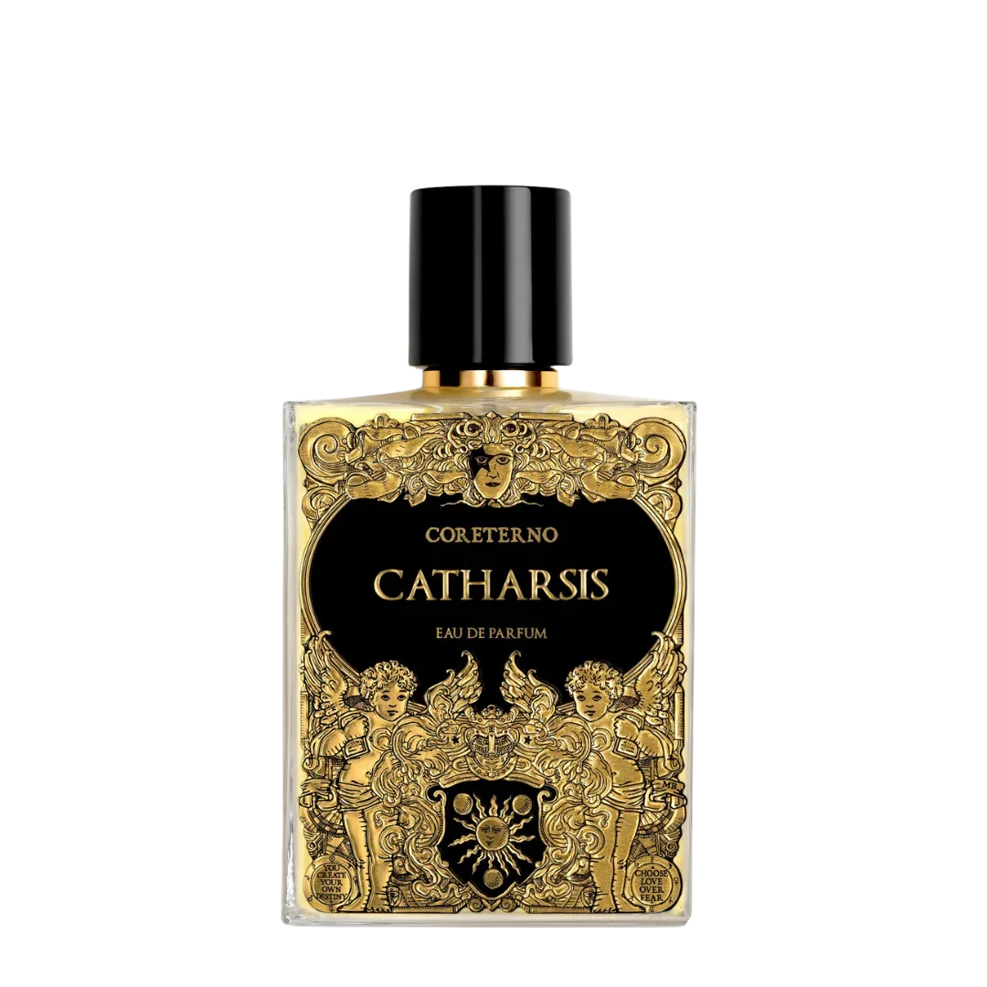 Catharsis Eau de Parfum von Coreterno - intensiver, luxuriöser Nischenduft im ausdrucksstarken Designflakon auf transparentem Hintergrund, erhältlich bei scent amor