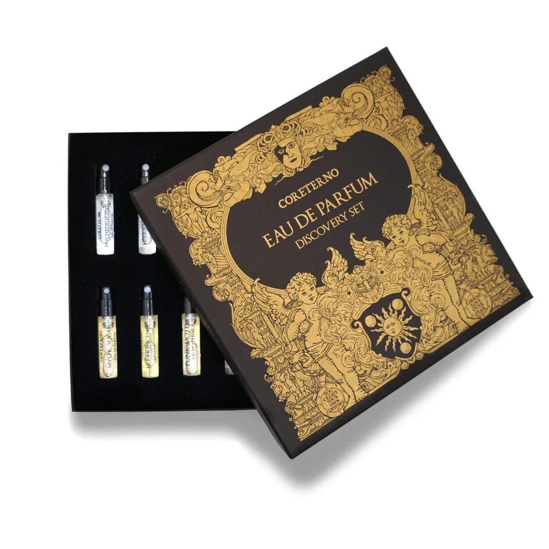 Coreterno Eau de Parfum Discovery Set erhältlich bei scent amor - geöffnete Box auf weißem Hintergrund