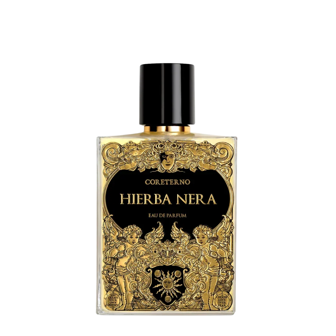 Hierba Nera Eau de Parfum von Coreterno - mystischer, grüner Nischenduft im stilvollen Flakon auf transparentem Hintergrund, erhältlich bei scent amor