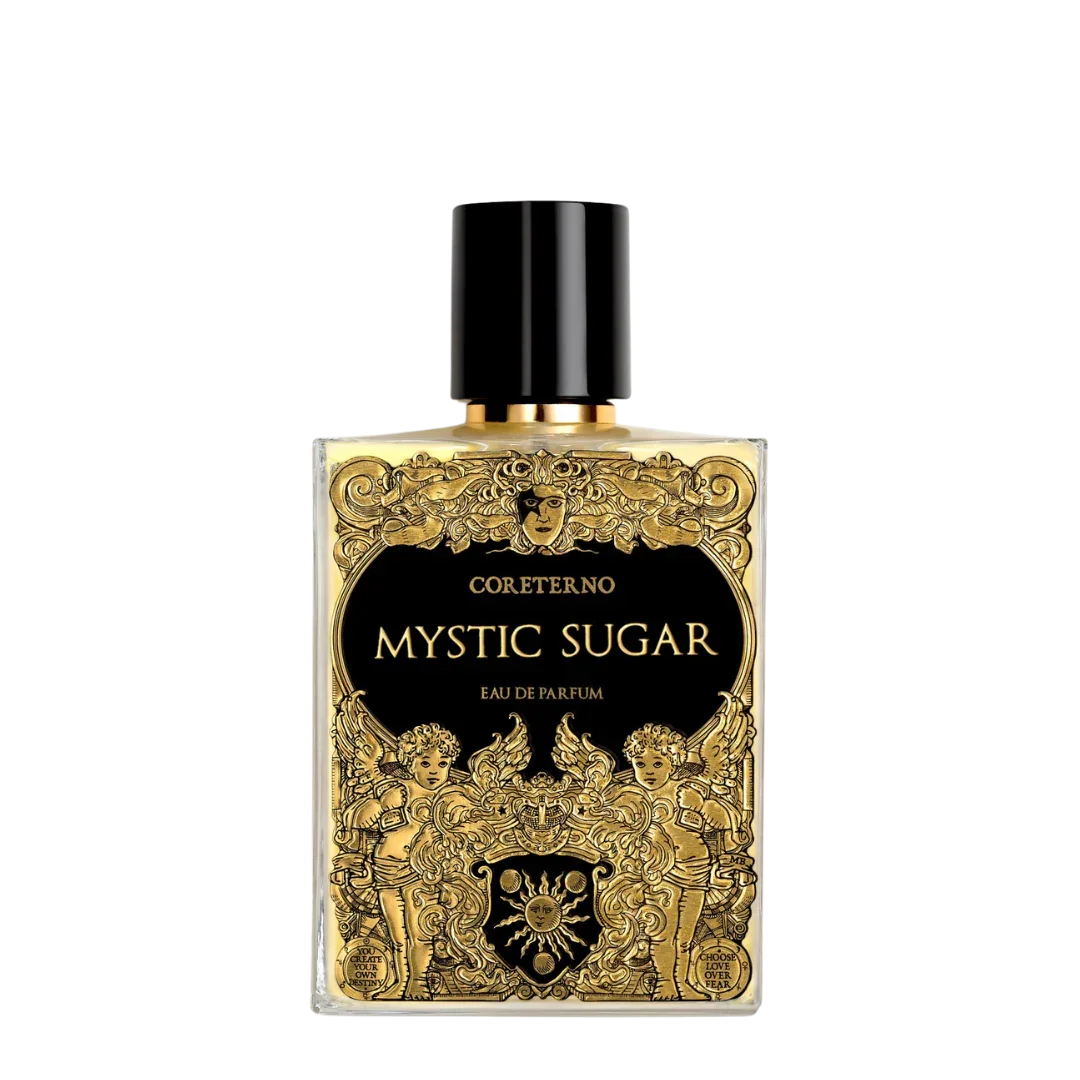 Mystic Sugar von Coreterno - ein verführerischer Eau de Parfum Nischenduft im detailreichen Designerflakon auf transparentem Hintgerund, erhältlich bei scent amor