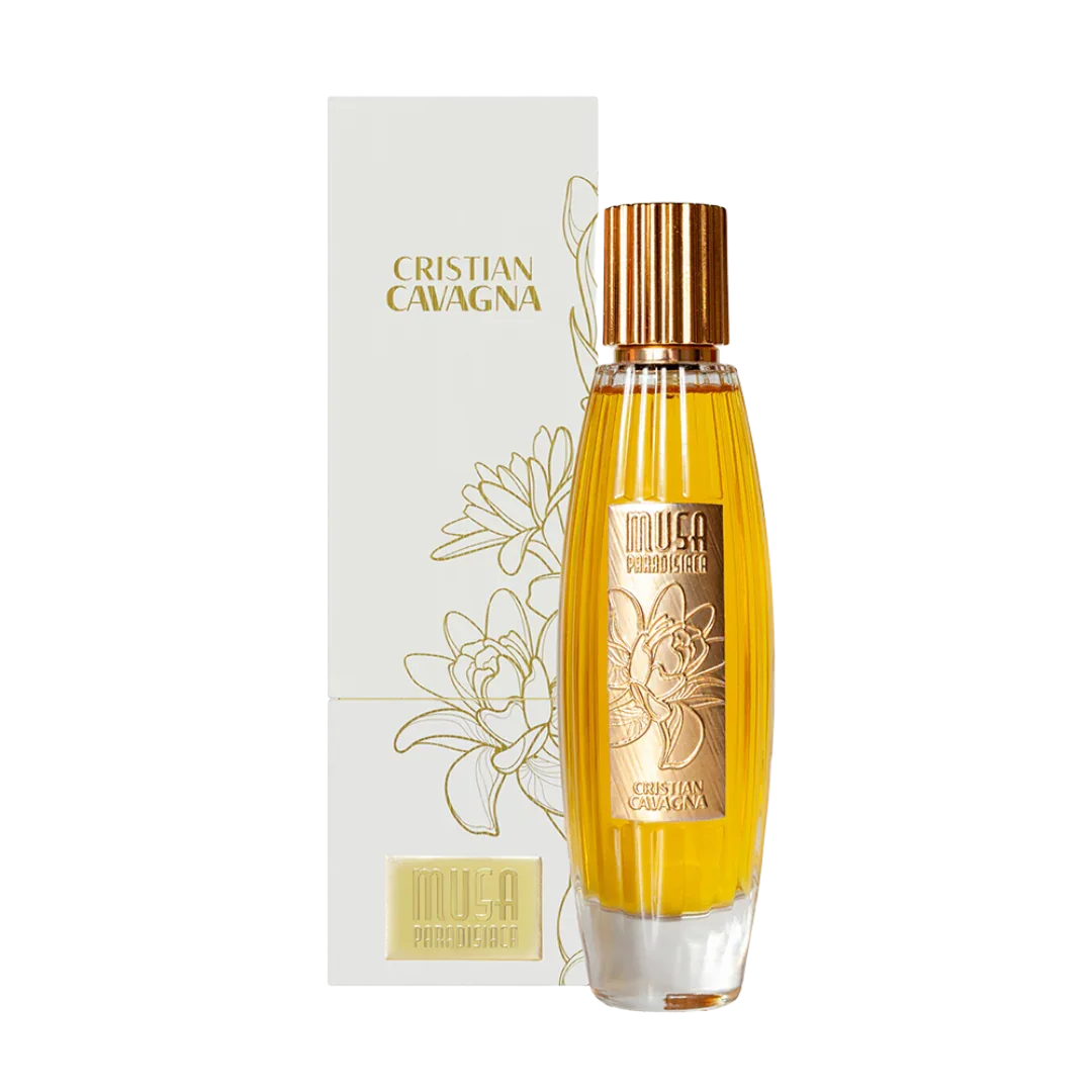 Musa Paradisiaca, edler Extrait de Parfum von Cristian Cavagna – erhältlich bei scent amor, zu sehen neben der Verpackung