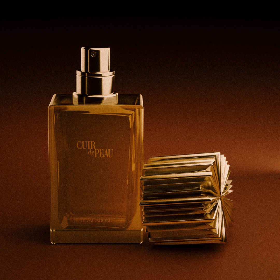 Cuir de Peau Nuit Vagabonde Flakon Nischenduft Kappe daneben grainy mood picture bei scent amor deinem Fachmann für feine Nischenparfums