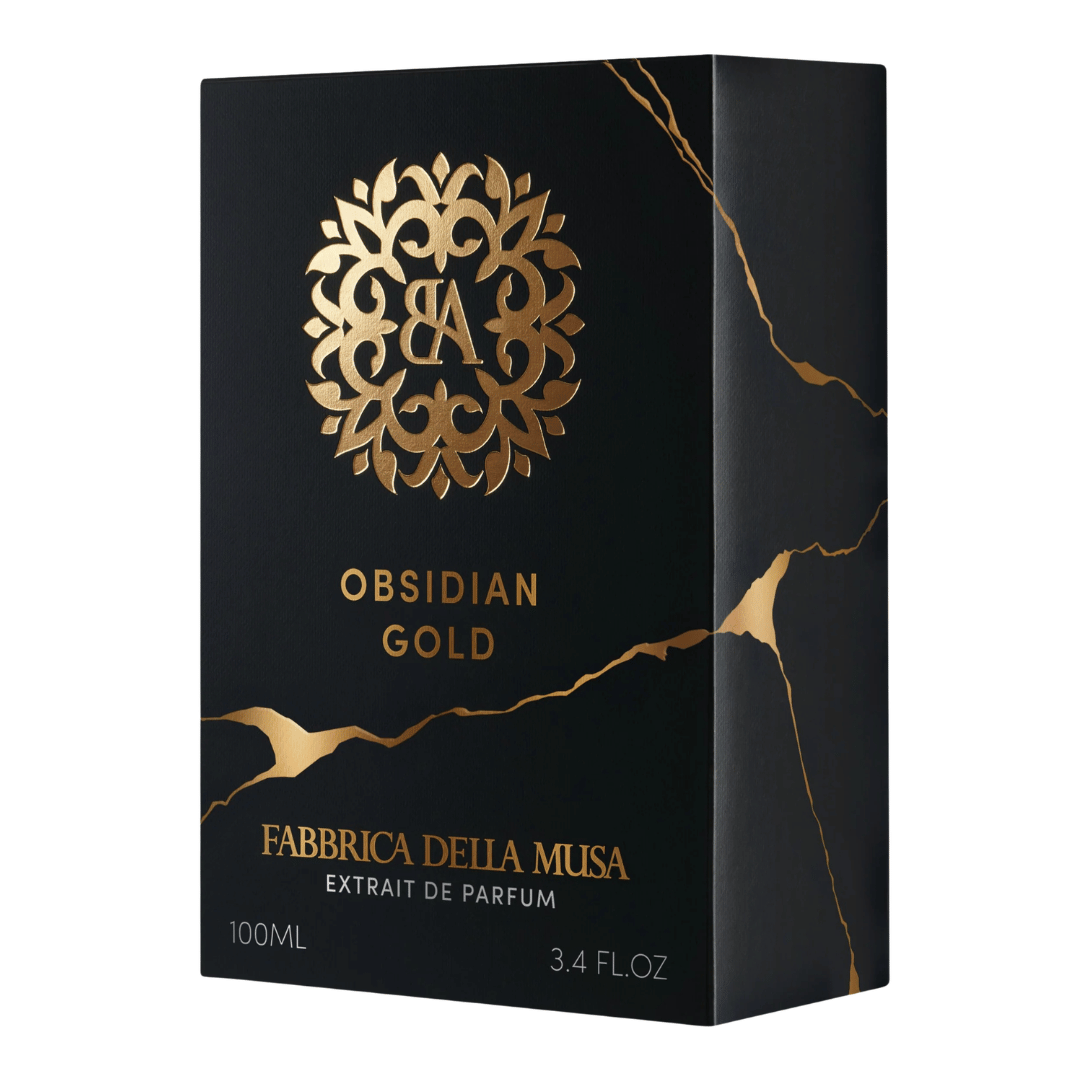 Fabbrica Della Musa OBSIDIAN GOLD Extrait de Parfum Verpackung für den Nischenduft bei scent amor Spezialist für Nischenparfum