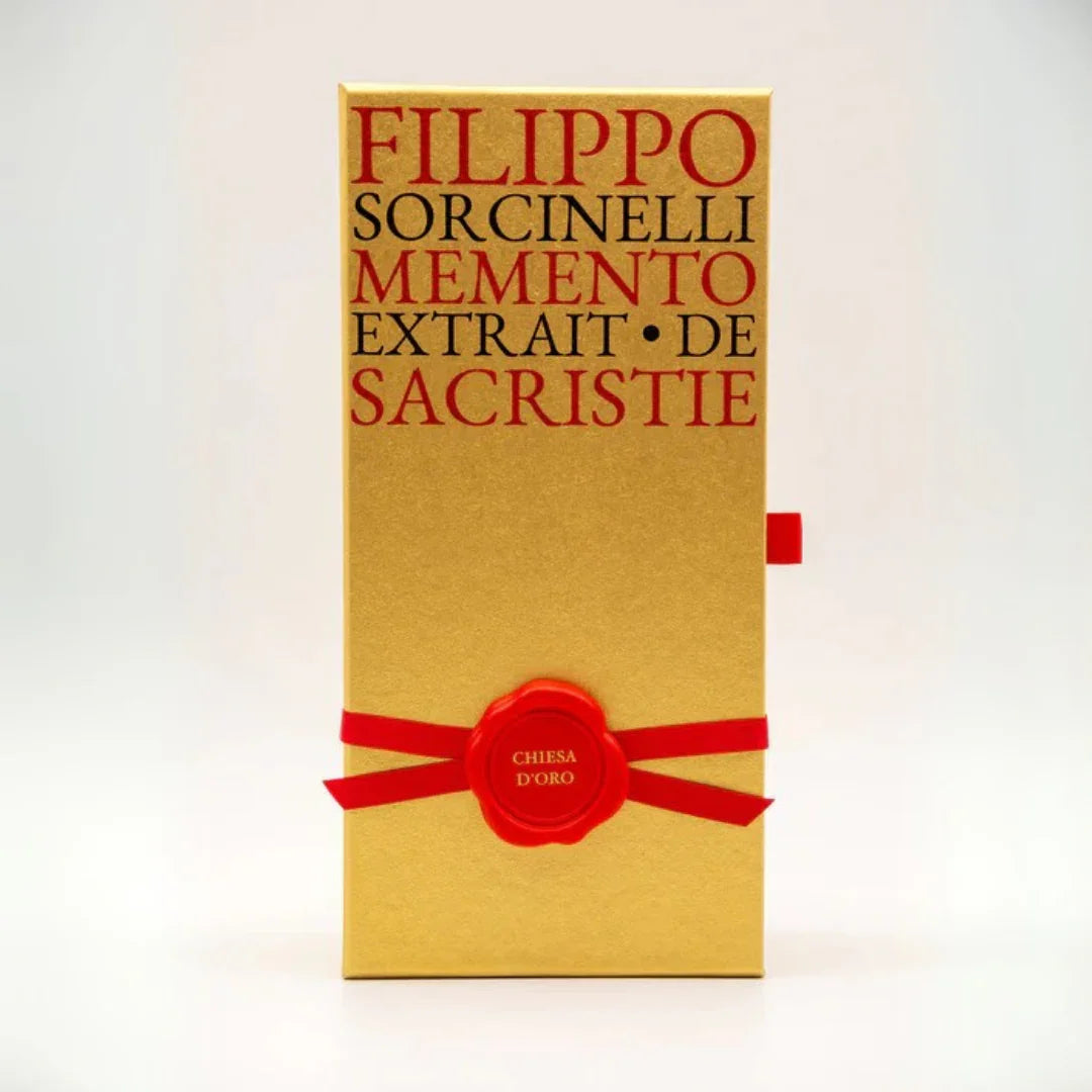 Filippo Sorcinelli MEMENTO CHIESA D´ORO Extrait de Parfum Detail Umverpackung Memento Kollektion scent amor
