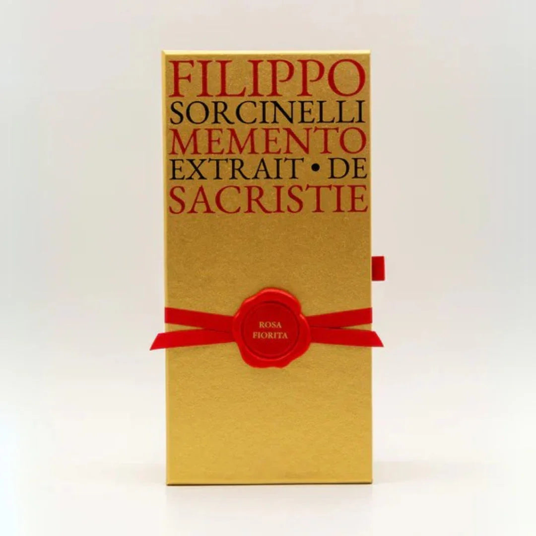 Filippo Sorcinelli MEMENTO ROSA FIORITA Extrait de Parfum Umverpackung Detail scent amor