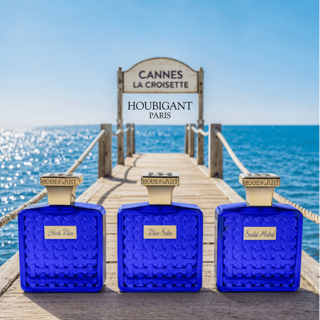 Houbigant The Collection Cote d'Azur Neroli Bleu, Bleu Salin, Santal Mistral 3 Flakons Nischendüfte vor dem Meer am Steg bei CANNES für scent amor deinem Fachmann für feine Nischenparfums