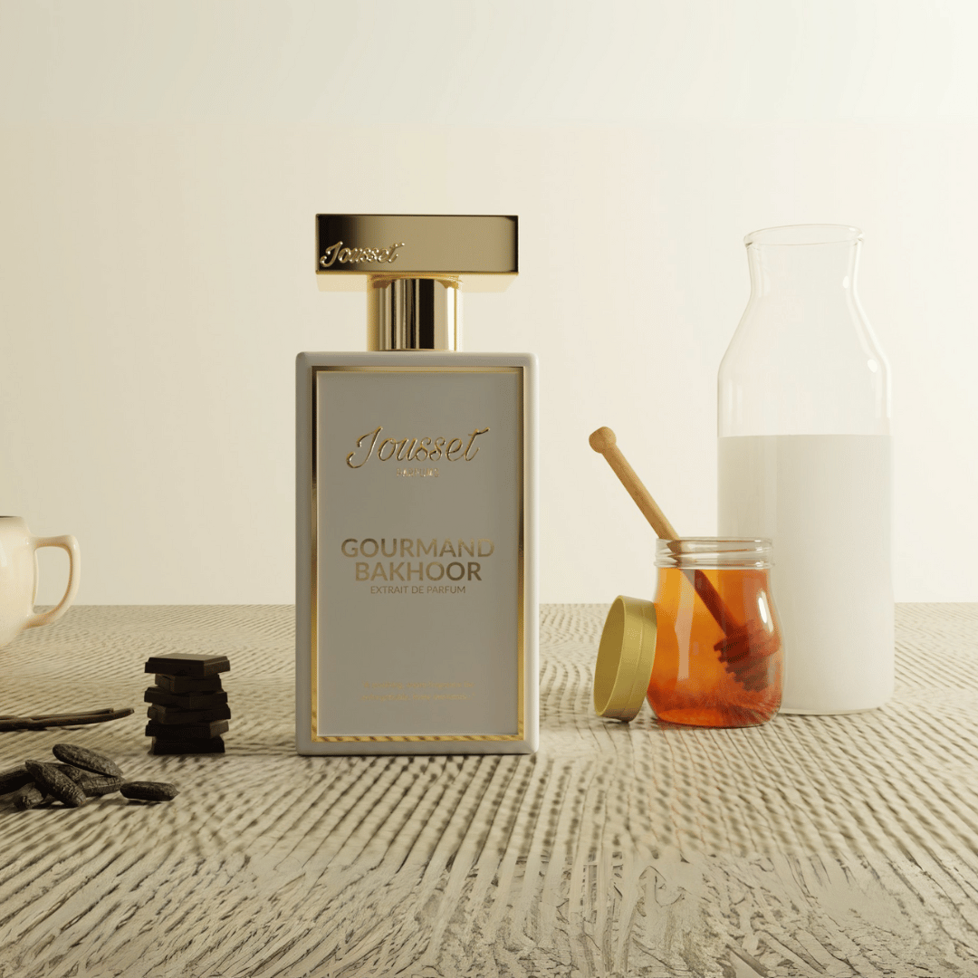 Flakon Nischenparfum Gourmand Bahoor von Jousset Parfums mit Honig und Milch und Schokolade