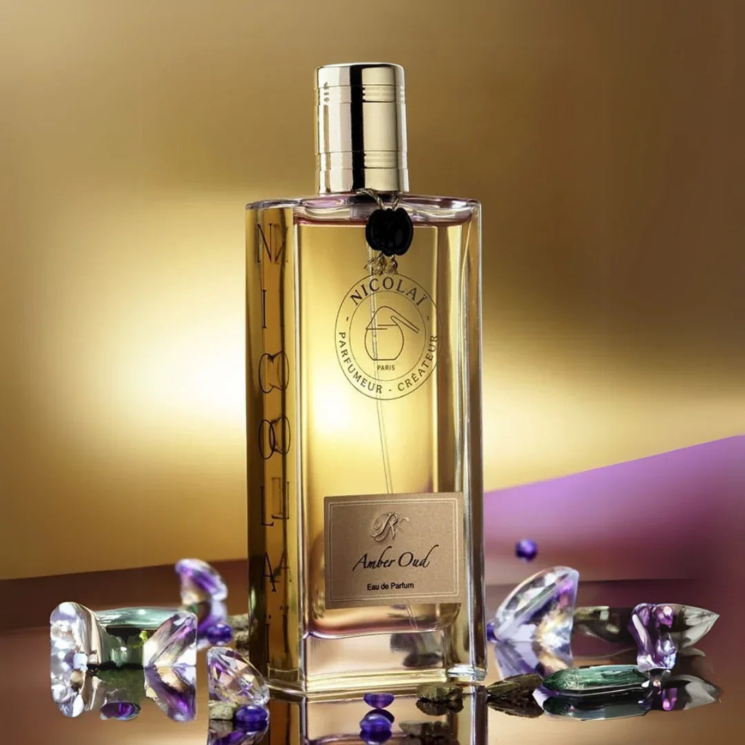 Nicolaï AMBER OUD Eau de Parfum Mood Flakon mit bunten Edelsteinen scent amor