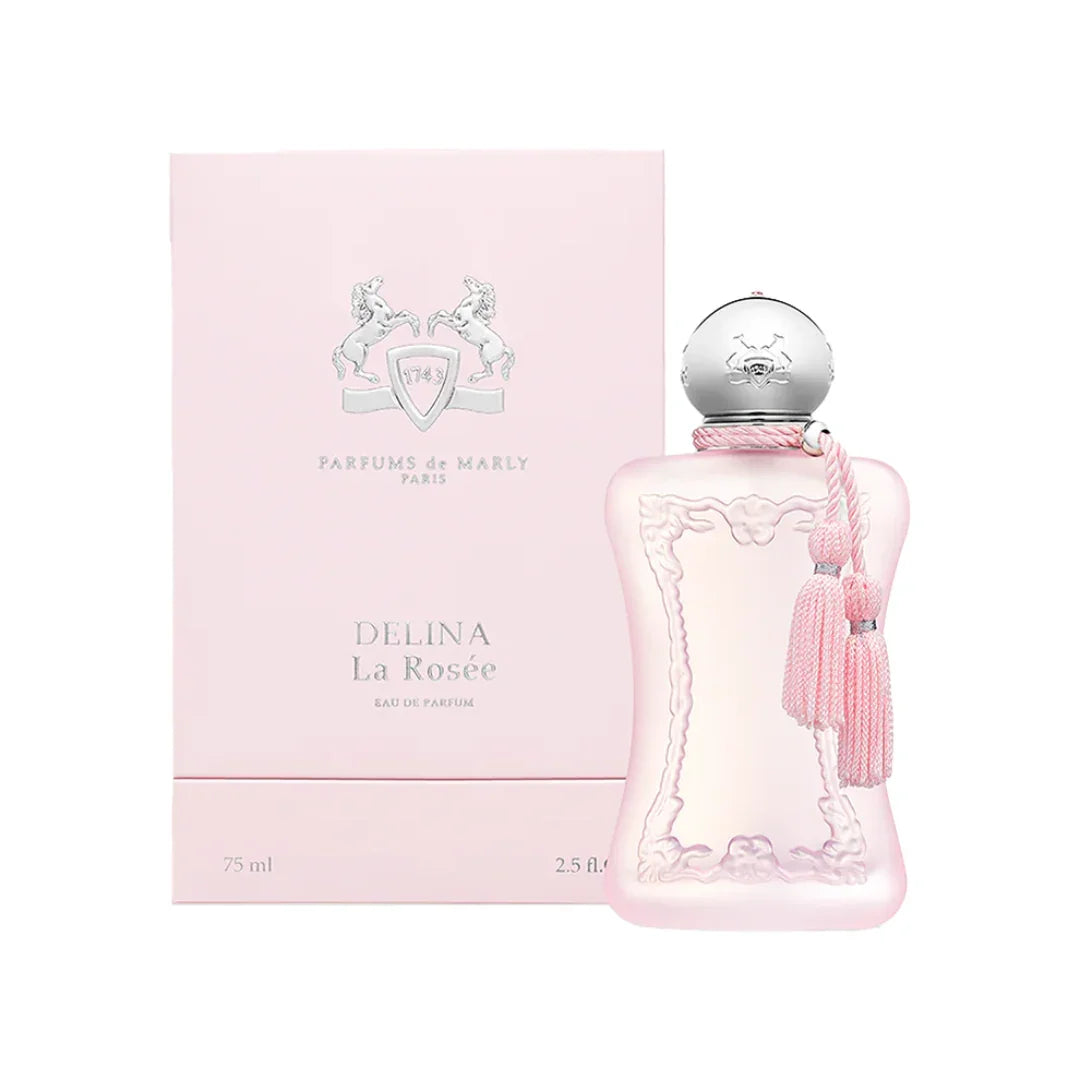 Parfums de Marly Delina La Rosée Eau de Parfum – der Flakon steht elegant neben der Box, ein Bild von luxuriöser Präsentation und zartem Duft – entdecke es bei scent amor