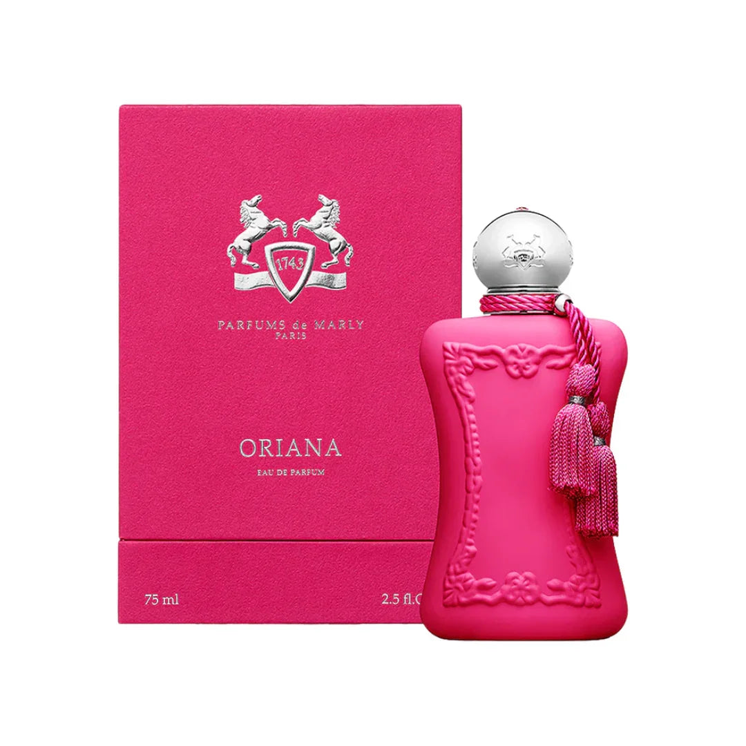 Parfums de Marly Oriana Eau de Parfum – der Flakon und die Box in knalligen Pink, ein Bild, das feminine Raffinesse und Duftkunst vereint – entdecke es bei scent amor
