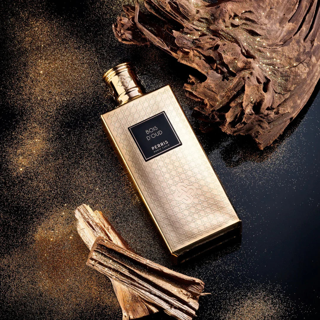 Perris Monte Carlo BOIS D'OUD Eau de Parfum Mood Flakon Holzstück Baumrinde Gold scent amor