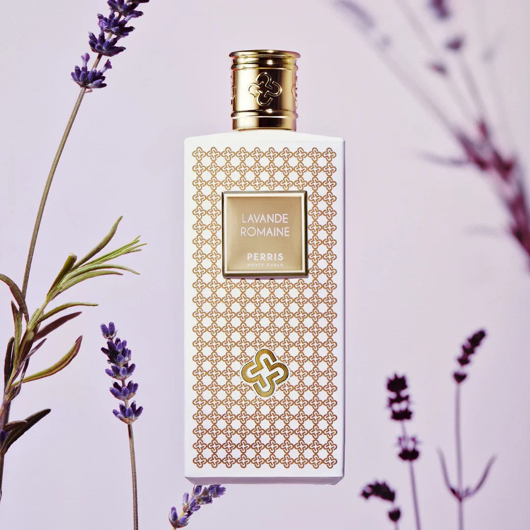 Perris Monte Carlo LAVANDE ROMAINE Eau de Parfum Mood Flakon mit Lavendelbüten scent amor