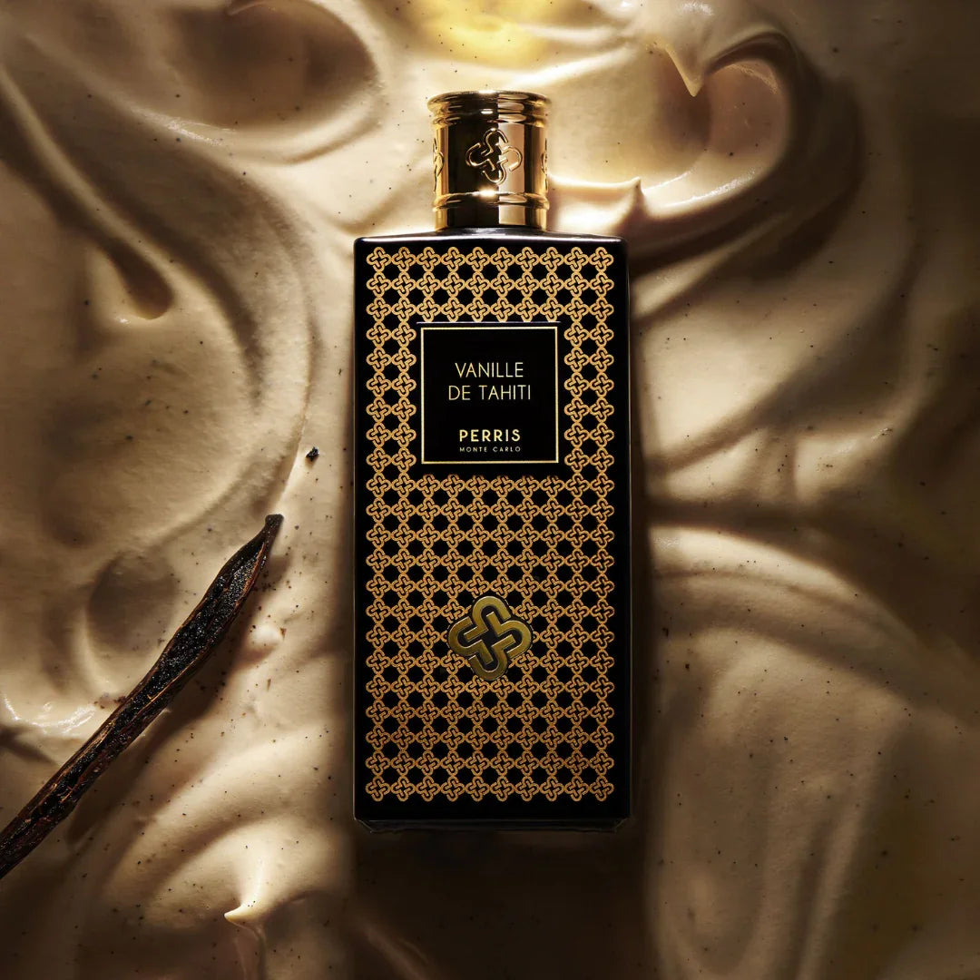 Perris Monte Carlo VANILLE DE TAHITI Eau de Parfum Mood Flakon auf Vanillecreme mit Vanilleschote scent amor
