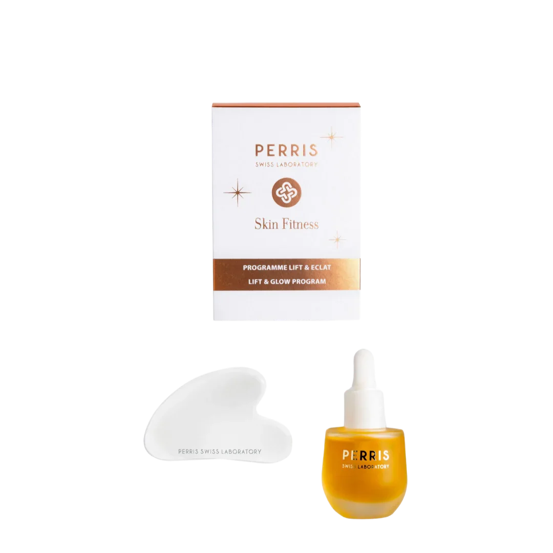 Perris Swiss Laboratory Lift & Glow Program – die luxuriöse Verpackung mit Regenerationsöl und dem Jade-Stein, ein Versprechen für jugendliche Ausstrahlung