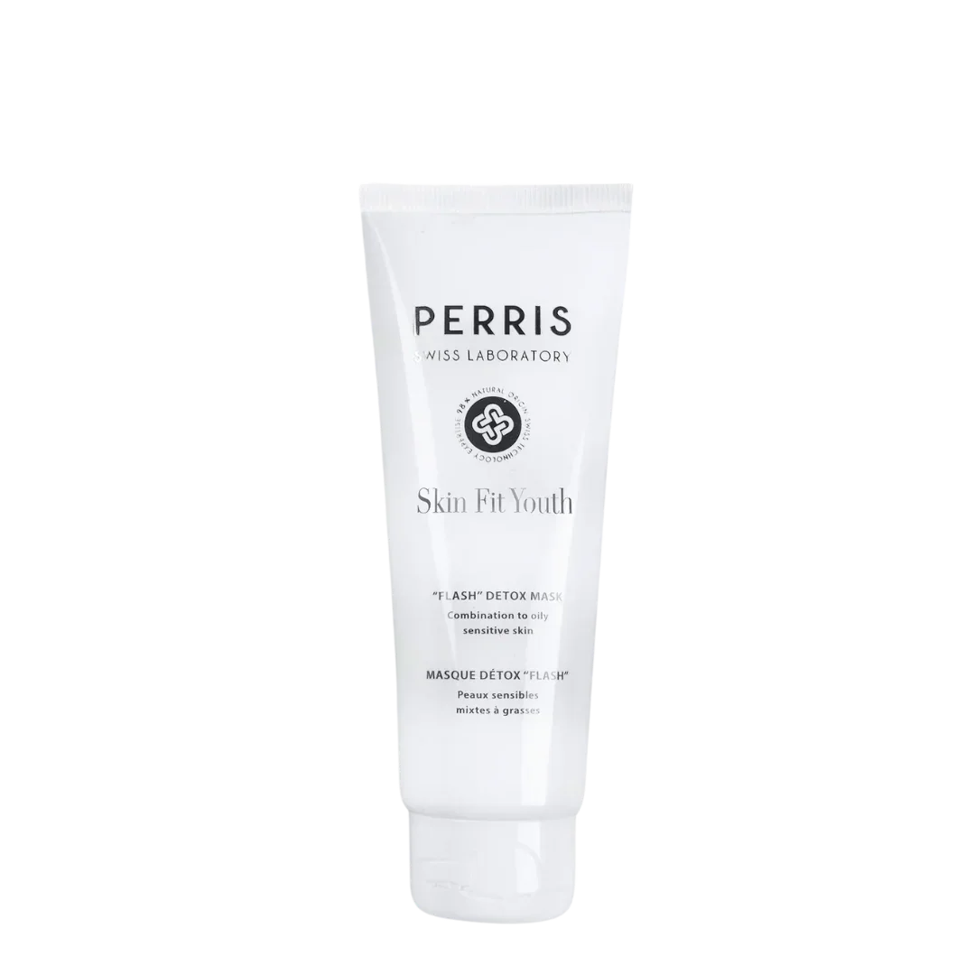Perris Swiss Laboratory Skin Fit Youth Flash Detox Mask – die elegante Tube, die Detox-Energie und strahlende Frische verspricht – jetzt bei scent amor entdecken