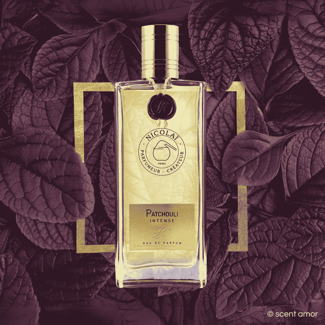 Nischenduft Patchoulo Intenes von Nicolai Parfumeur Createur Paris mit roten Blättern