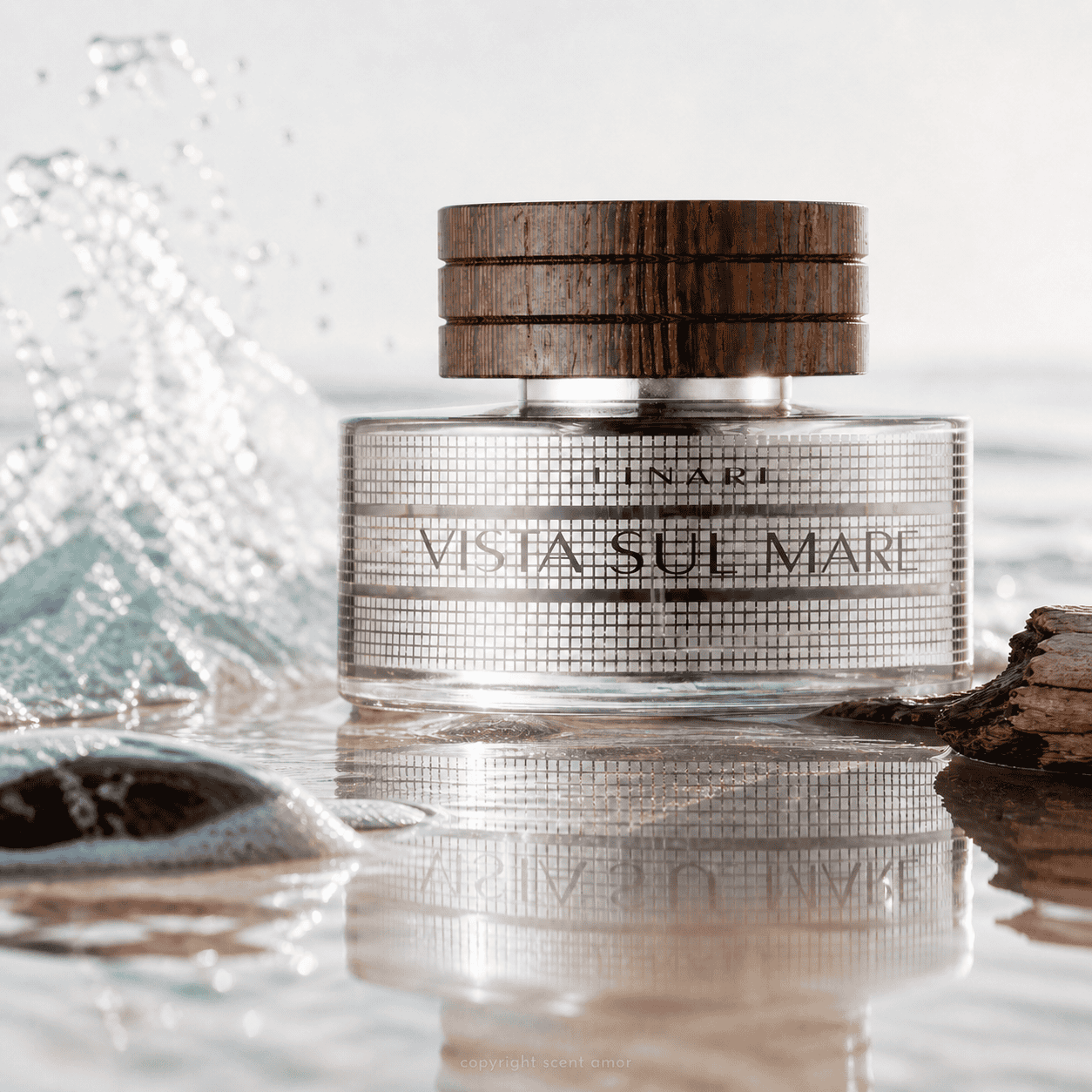 Linari Parfum Flakon Vista Sul Mare mit Flusskiesel und Holzstück