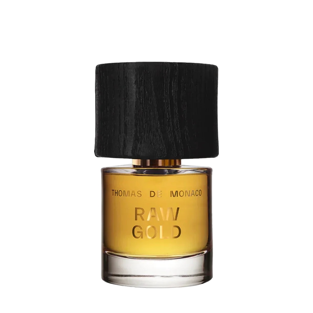 Thomas De Monaco Raw Gold Flakon auf transparentem Hintergrund- luxuriöses Eau de Parfum erhältlich bei scent amor