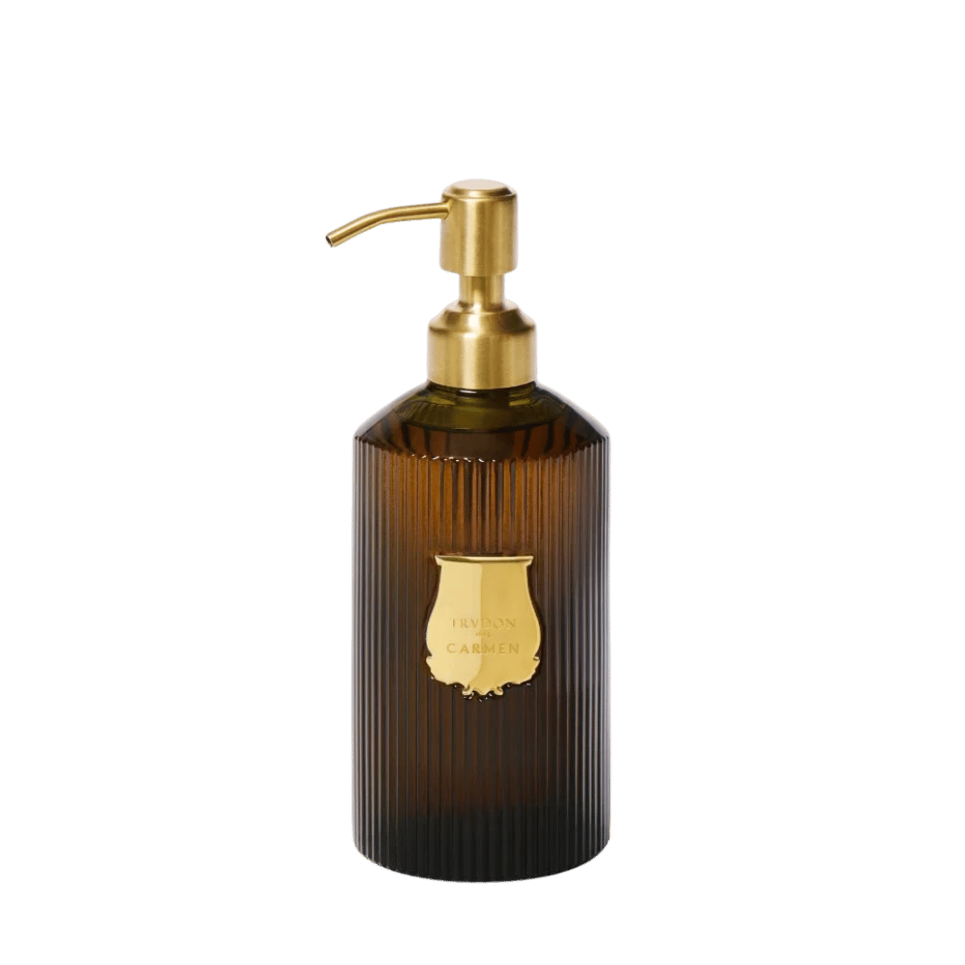 Trudon CARMEN Parfümierte Handseife freigestellt im braunen Glas Flakon präsentiert bei scent amor