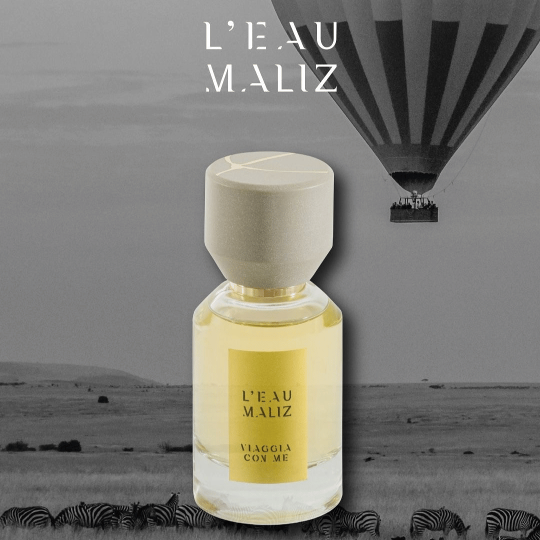 Viaggia con me Nischenduft von L'Eau de Maliz bei scent amor vor schwarz weiss Hintergrund mit Zebras