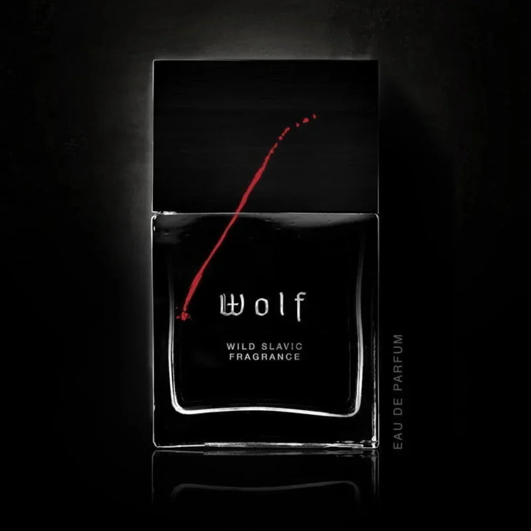 Wolf brothers wolf flakon auf schwarzem hintergrund