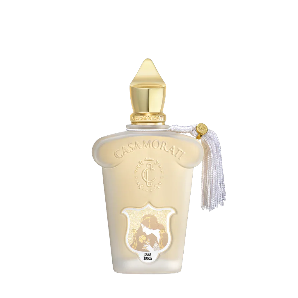 Freigestellter Flakon von Xerjoff Dama Bianca Eau de Parfum – ein zarter, pudrig-floraler Nischenduft aus der Casamorati-Kollektion, jetzt bei scent amor entdecken und verlieben