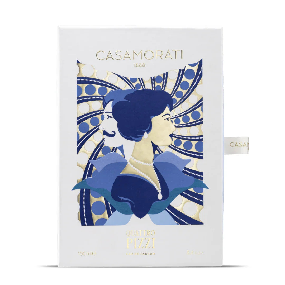 Geschlossene Verpackung von Xerjoff Quattro Pizzi Eau de Parfum – kunstvoll gestalteter Nischenduft aus der Casamorati-Kollektion, gleich bei scent amor entdecken