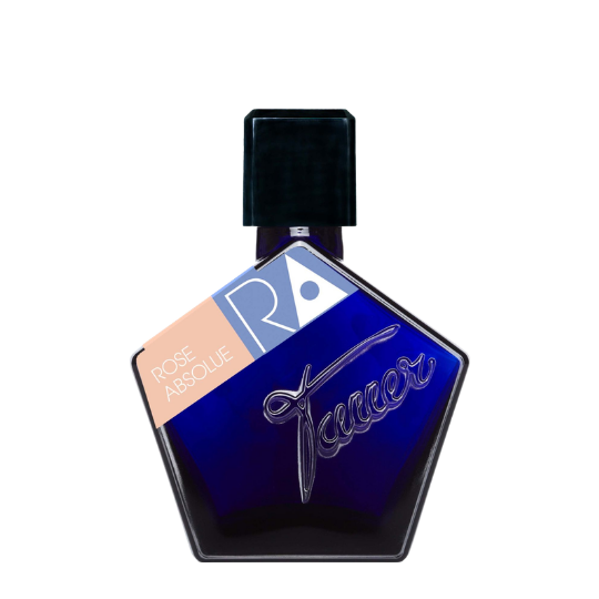 Andy Tauer Rose Absolue Eau de Parfum, markanter tiefblauer Flakon mit roséfarbenem Label und ikonischem Tauer-Design, erhältlich bei scent amor.