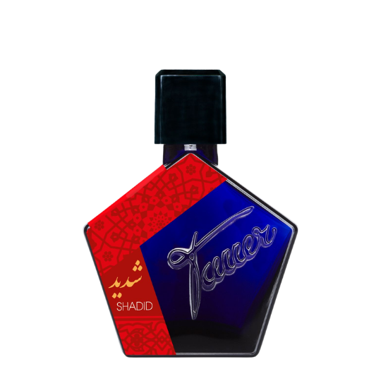 Andy Tauer Shadid Extrait de Parfum, markanter dunkelblauer Flakon mit rotem Ornamentdesign und orientalischer Ausstrahlung, erhältlich bei scent amor.