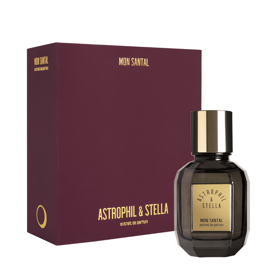 Astrophil & Stella Mon Santal Extrait de Parfum – Flakon neben der Box, stilvolle Präsentation eines luxuriösen Nischenparfums bei scent amor