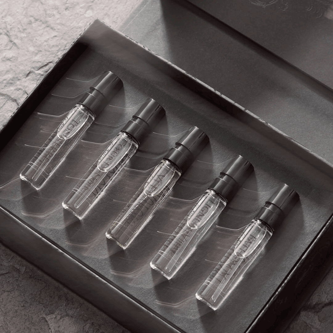 Detailansicht des BeauFort London Revenants Discovery Kit mit fünf Eau de Parfum Miniaturen luxuriöses Duftset erhältlich bei scent amor