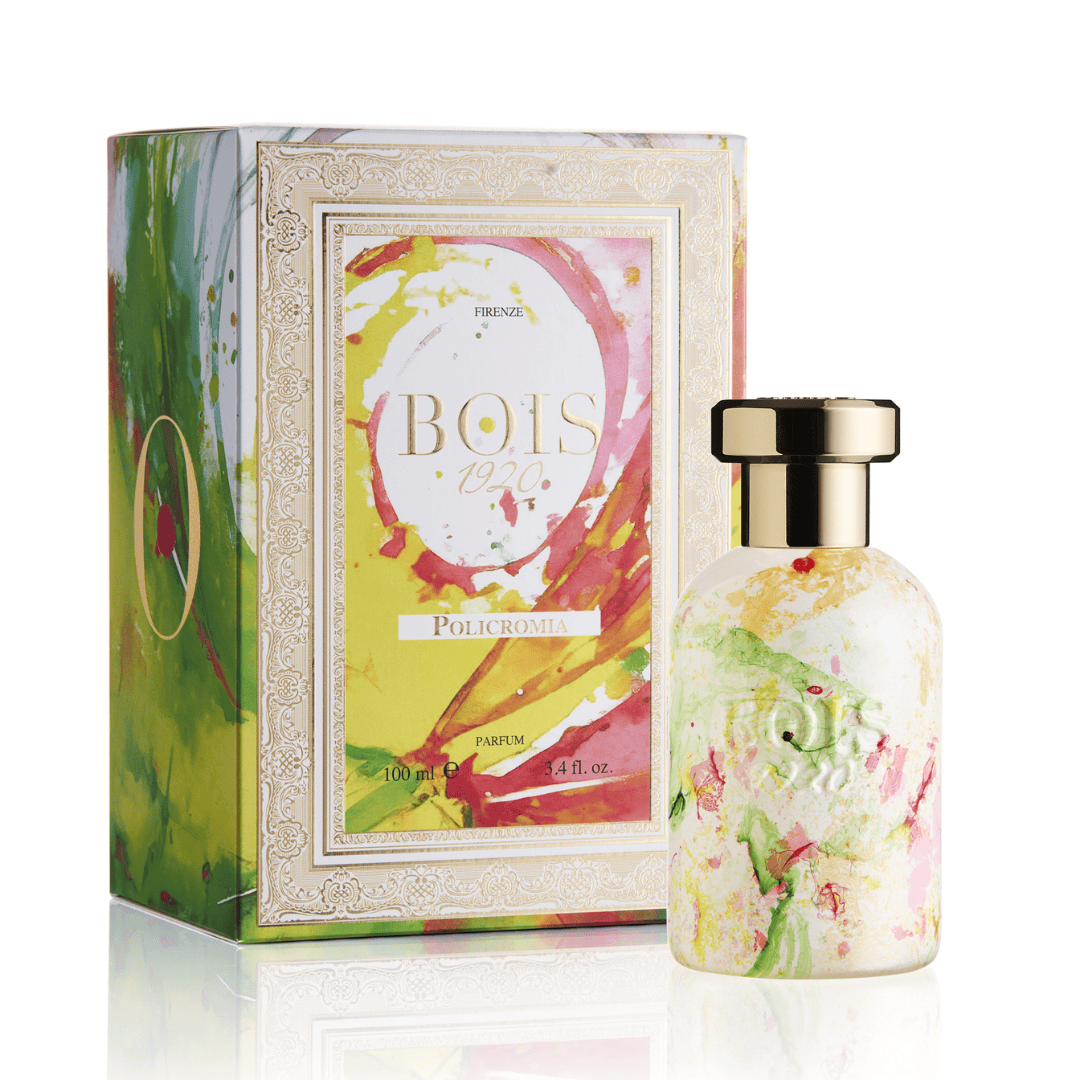 Bois 1920 Policromia Parfum, Flakon und Box, lebendig-bunter Duft mit luxuriöser Verpackung, erhältlich bei scent amor