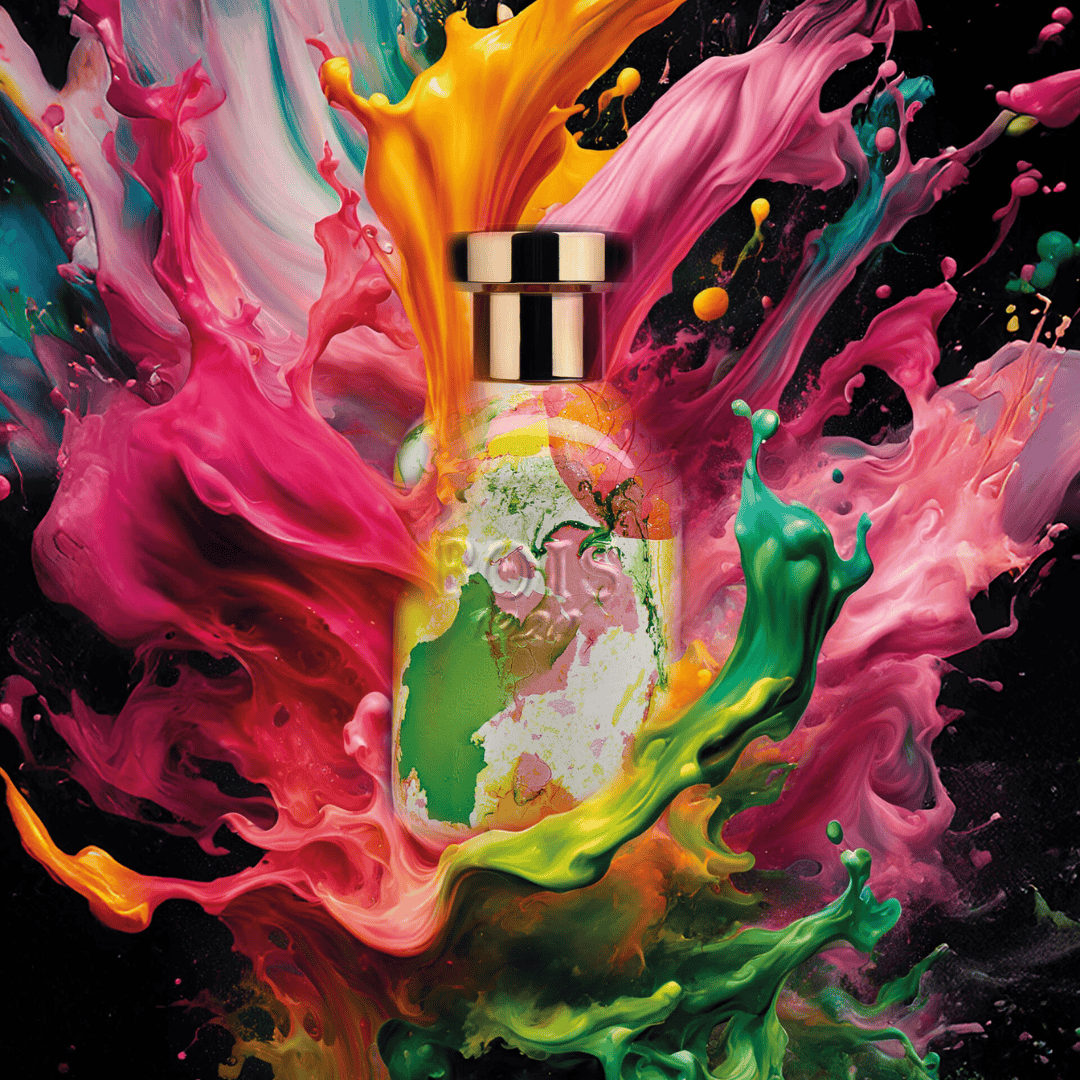 Bois 1920 Policromia Parfum, kunstvolle Darstellung des Flakons mit farbenfrohem Hintergrund, kreativer Duft voller Dynamik, erhältlich bei scent amor