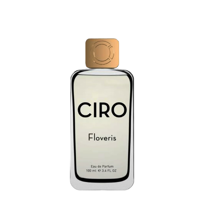 Ciro Floveris Eau de Parfum, eleganter Duftflakon mit klarer Form und goldener Verschlusskappe, floral und modern interpretiert, erhältlich bei scent amor.