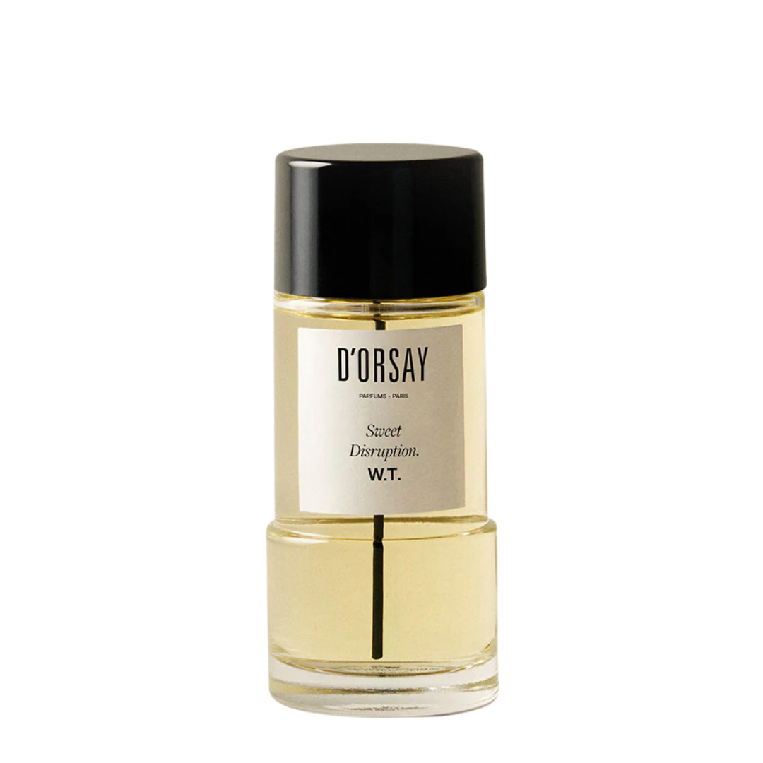 scent amor zeigt D’Orsay Sweet Disruption W.T., Eau de Parfum, moderner Nischenduft in klarem Glasflakon mit schwarzem Verschluss, puristisch und elegant inszeniert, erhältlich bei scent amor.