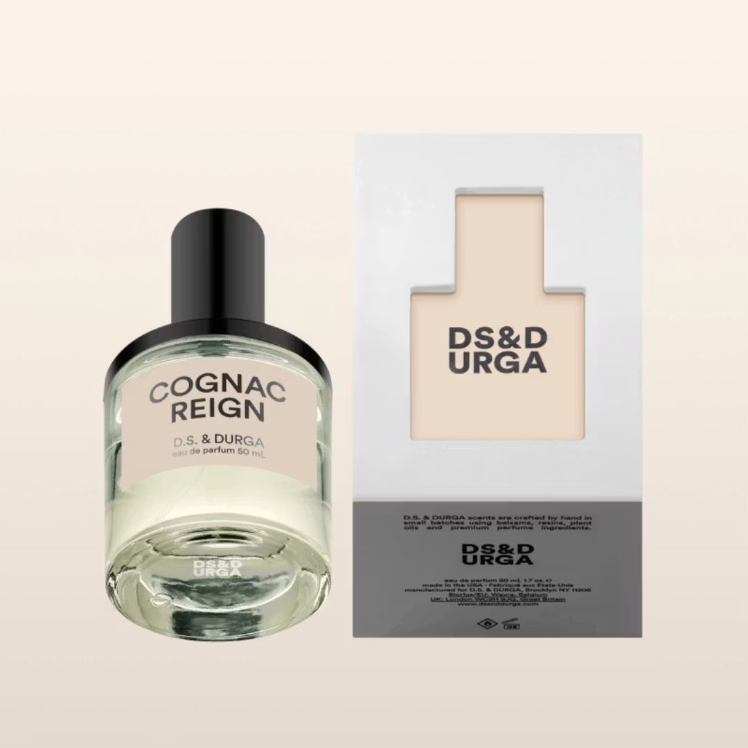 Flakon und Box von D.S. & Durga Cognac Reign Eau de Parfum – stilvolle Präsentation eines außergewöhnlichen Nischenparfums bei scent amor