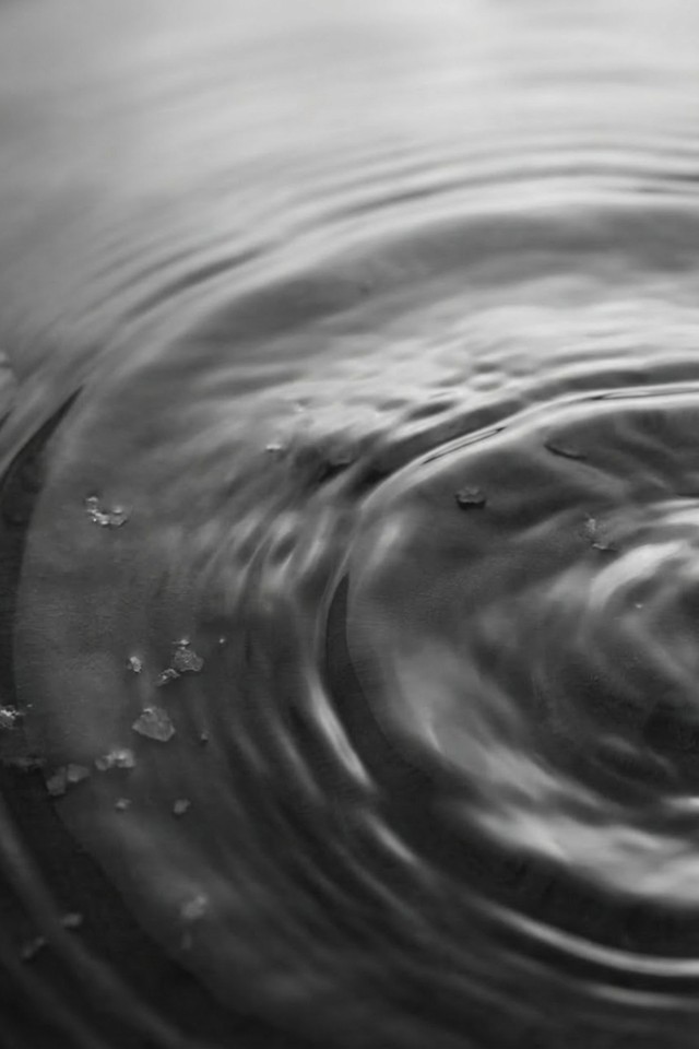 Nahaufnahme einer Wasseroberfläche die durch kreisförmige, kleine Wellen aufgeraut ist. Spiegelt die frische aquatischer Parfums wieder.