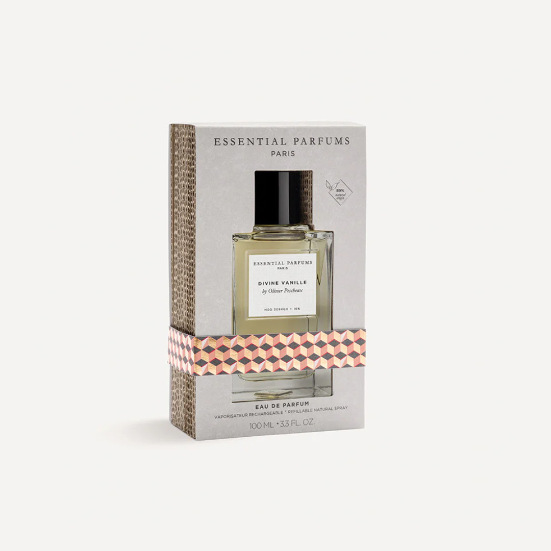 Essential Parfums Divine Vanille Eau de Parfum by Olivier Pescheux – Flakon mit Box, elegante Präsentation eines modernen Nischenparfums bei scent amor