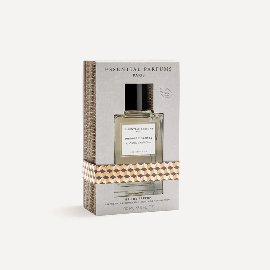Essential Parfums Orange X Santal Eau de Parfum by Natalie Gracia-Cetto – Flakon mit Box, elegante Präsentation eines modernen Nischenparfums bei scent amor