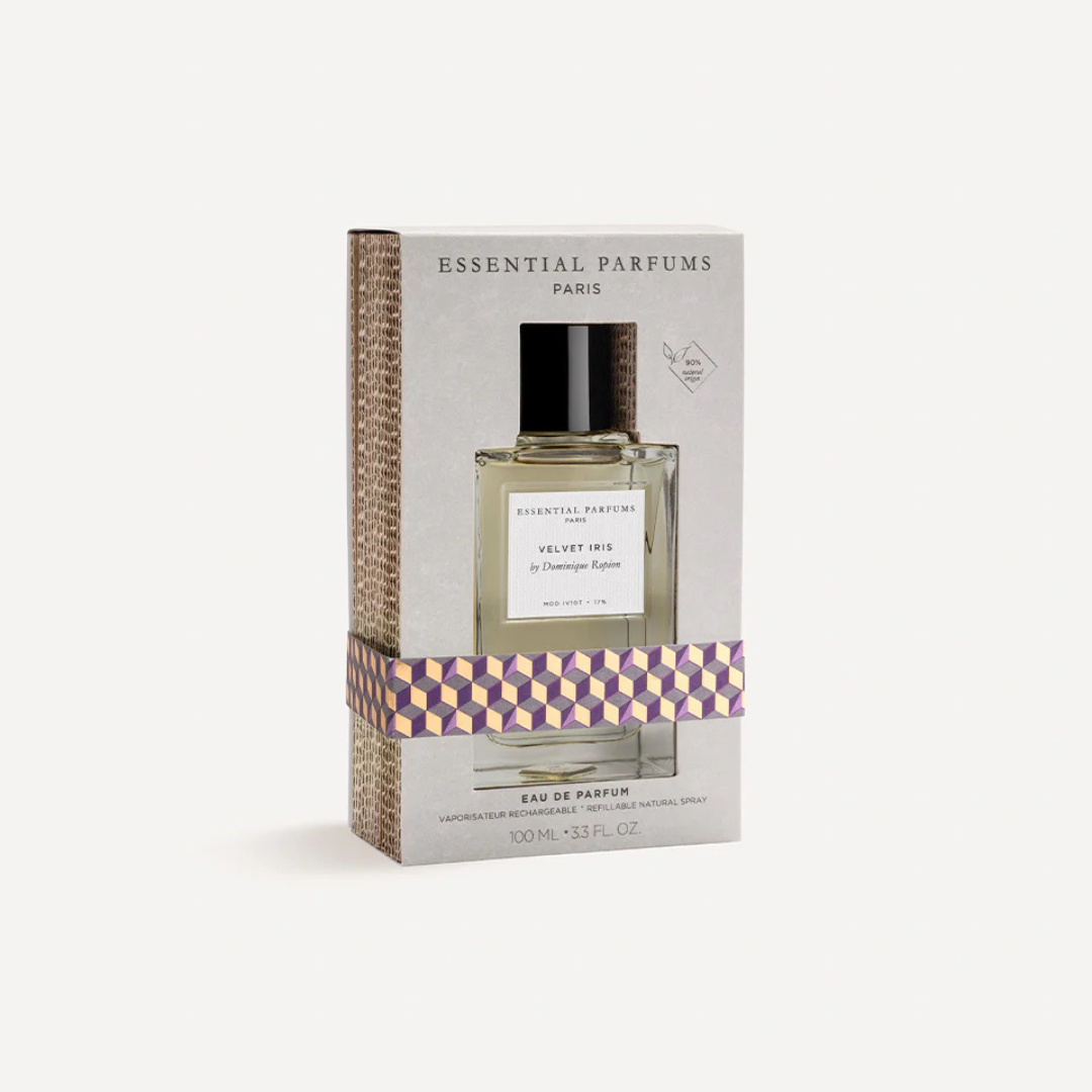 Essential Parfums Velvet Iris Eau de Parfum by Dominique Ropion – Flakon mit Box, luxuriöse Präsentation eines modernen Nischenparfums bei scent amor