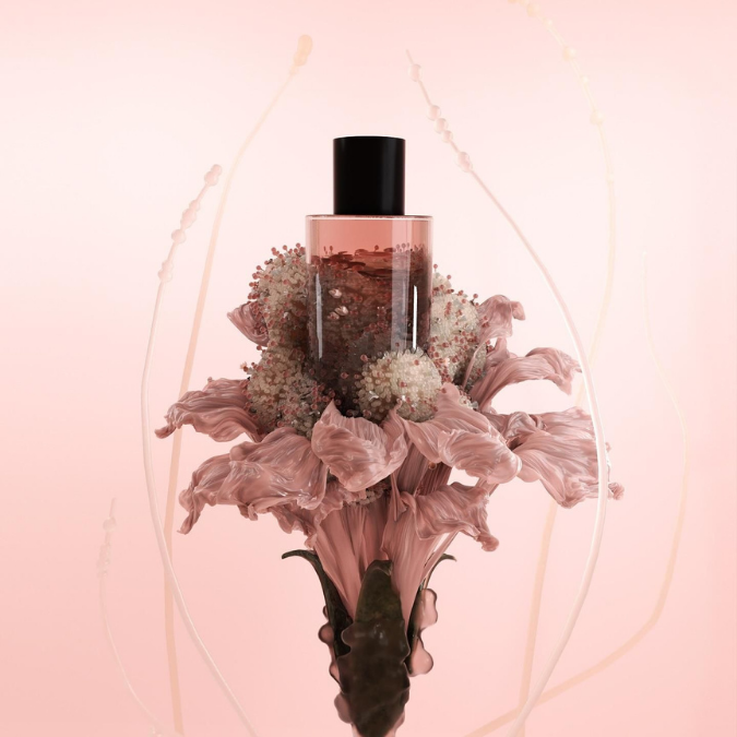 Fischersund Faux Flora No. 1 Birth Eau de Parfum, Flakon in surrealer floraler Struktur dargestellt, modern und kreativ interpretiert, erhältlich bei scent amor.