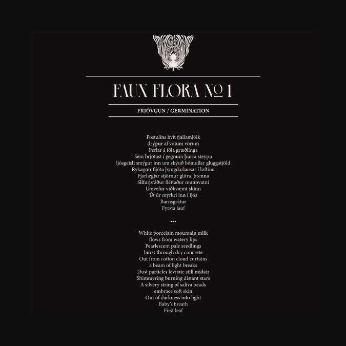 Fischersund Faux Flora No. 1 Birth Eau de Parfum, Bild mit poetischem Text auf dunklem Hintergrund, erhältlich bei scent amor.