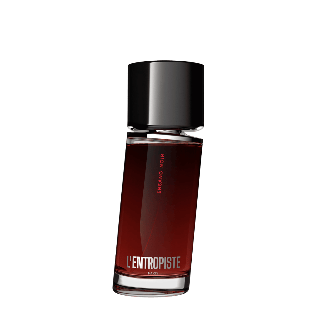 L’Entropiste Ensang Noir Eau de Parfum, tiefroter Flakon mit schwarzem Verschluss, ein intensiver, dunkler Duft mit verführerischer Tiefe und mystischer Aura, erhältlich bei scent amor.
